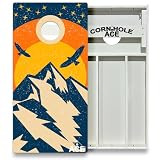CornholeAce Sunset Mountain Design All Weather Pro Cornhole Board Set - Waterproof 4x2 Regulation Size, Made in USA, Triple Wide Legs, 3/4' PVC, Official Tournament Boards, Outdoor Ready (2 Boards)