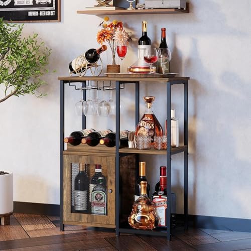 Image of Klaxon Bar Cabinet for Home - Stylish Home Bar Cabinet with Elegant Serving Surface - Durable Bar Unit for Living Room - Spacious Shelves for Bottles & Glasses - Perfect Bar Counter /Table (Xylo)