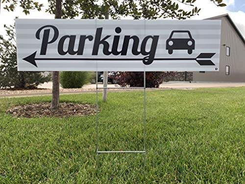Wedding 6 Pack Of Grey And White Striped With Black Writing 6X24 Lawn Signs With H-Stakes- Use For Wedding, Parking, Restrooms, And Reception #TOP2
