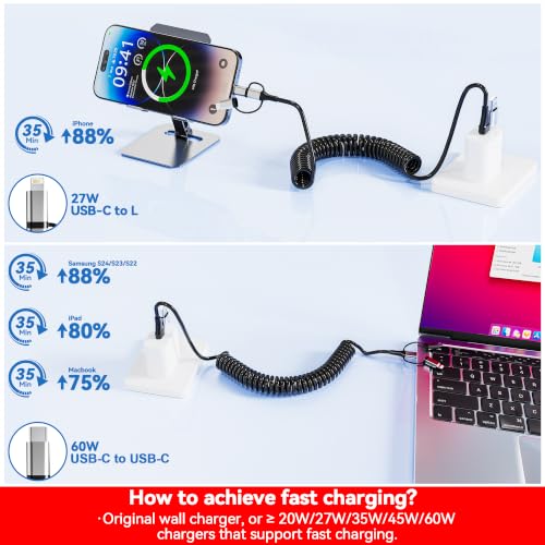 Bawanfa 6-in-1 Coiled Charging Cable, 6.6ft Coiled iPhone Charger Cord USB A/USB C to Type C/Lightning/Micro USB with Sync & Fast Charging for iPhone 17/16/15/14/13/12, Galaxy, CarPlay & Android Auto - Image 3