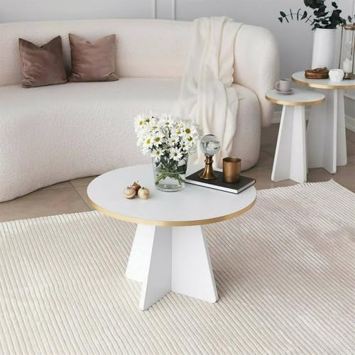 Table basse carrée Elnath dorée et blanche avec étagère basse - 5