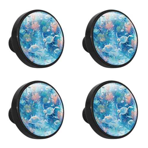 NUEAHEDN 4 PCS Ocean Turtle Cabinet Knobs, Bathroom Drawer Pulls Handles, Round Dresser Knobs Door Knobs for Kitchen Cupboard Nursery Wardrobes