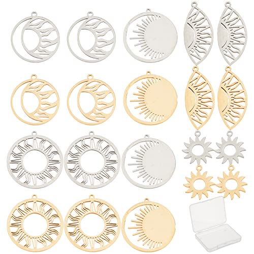 SUNNYCLUE 1 Box 20 STÜCKE 5 Stil Edelstahl Sonne Mond Sterne Charms Mond Charms Für Armbänder Herstellung von Charms Anhänger Für DIY Schmuckherstellung Charms Halskette Basteln Ohrringe