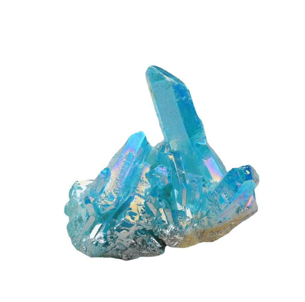 anso 100g Large Natural Rainbow Aura Titanium Quartz Crystal Cluster Rock Healing Irregular Stone (Light Blue)