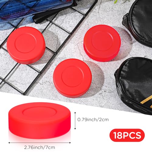 Syhood 18 Pcs Hockey Pucks with Reusable Mesh Bag Set Rubber Street Hockey Pucks for Indoor and Outdoor Practicing Training (Red)