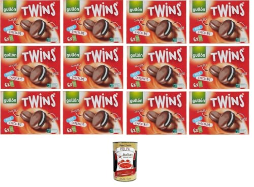 Gullon Biscotti Twins - Galletas de cacao rellenas de crema y cubiertas de chocolate con leche (12 x 252 gr+ polpa italiana gourmet 400 g)