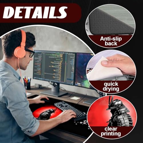 GNALIA Alfombrilla Ratón Gaming Xxl 1 Unidad 80X30X0.2 Cm Bordes Cosidos Impermeable Antideslizante Para Pc Macbook Portátil Colores Negro Blanco Rojo - imagen 3