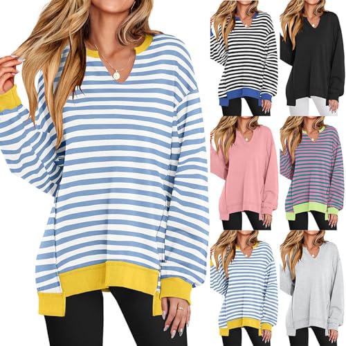 ABOSEDE Womens Oversized Sweatshirt V Neck Long Sleeve Tunic Lightweight Pullover, 2025 Fall Fashion Outfit2