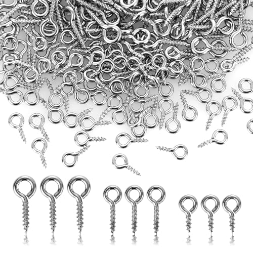 Grevosea 300 Stück Kleine Ösenschraube Schrauboesen ösenschrauben mit Holzgewinde Schraubhaken Edelstahl Ringschrauben für Schmuckherstellung DIY Kunsthandwerk Holz Basteln Möbel(12&10&8mm)