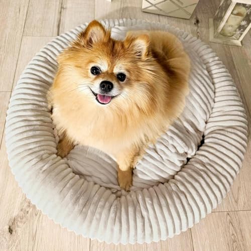 4L Textil Luna Kuscheliges Hundebett mittelgroße Hunde BEIGE Katzen Bettchen flauschig Hundekörbchen mittelgroße Hunde Hundekorb für Welpen Hundekissen Katzenkörbchen waschbar (75x65 cm, Beige)