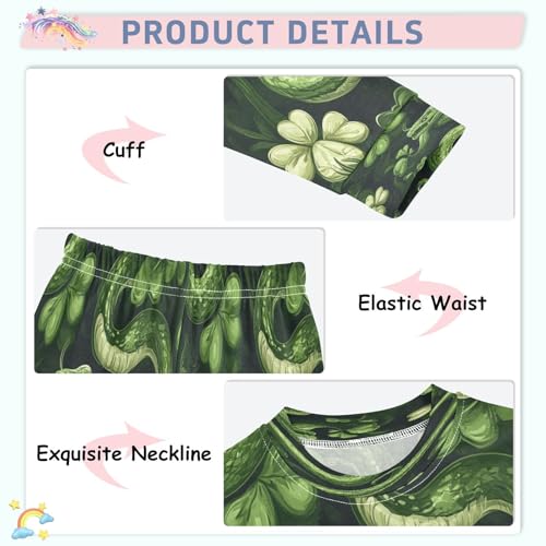Pajama Sets Long Sleeve Shamrocks Snakes Pattern Soft Comfy Sleepwear 2 Piece PJS 3-8T4
