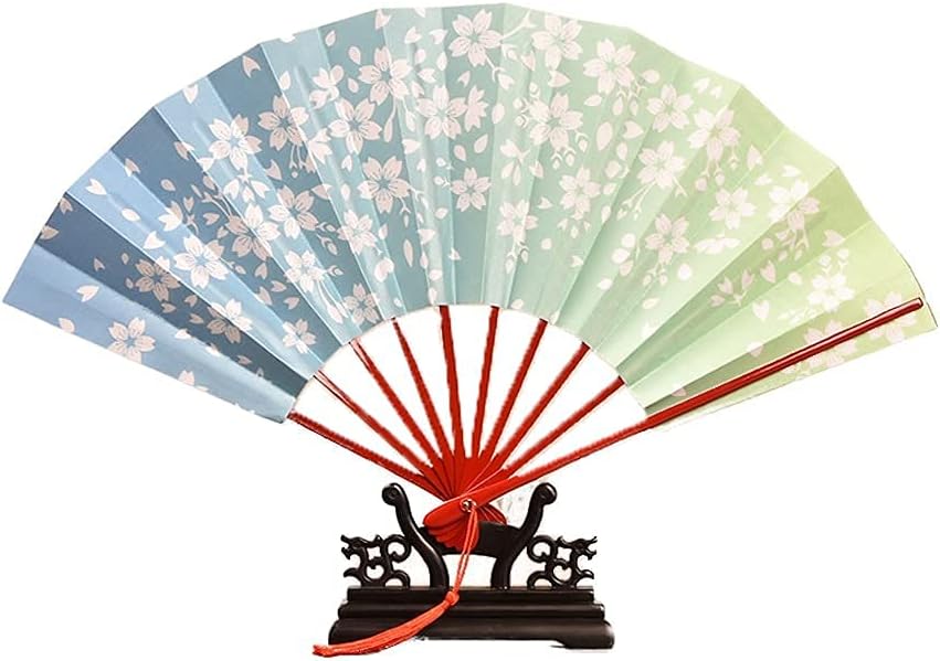 Folding Fan Vintage Handheld Fan with Floral Pattern Fabric Fan for Wedding Dance Party Home Ceremony Decorative Fan (Color: C)