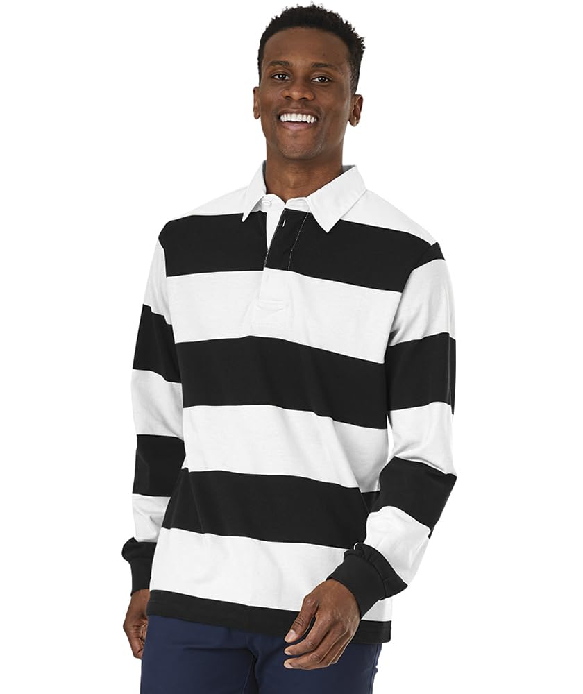 Charles River Apparel Men's Classic Rugby Shirt, Black/White, XL