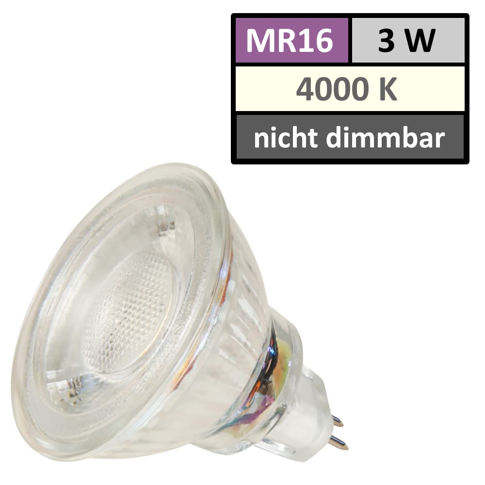 6er Set LED Einbaustrahler 12V – schwenkbar, 3W MR16, neutralweiß (4000k, 250 lm), inkl. Trafo & 120 cm AMP-Kabel, 55 mm Einbautiefe, für 65–75 mm Bohrloch, IP20 – für Decken im Wohnraum, Flur, Küche.