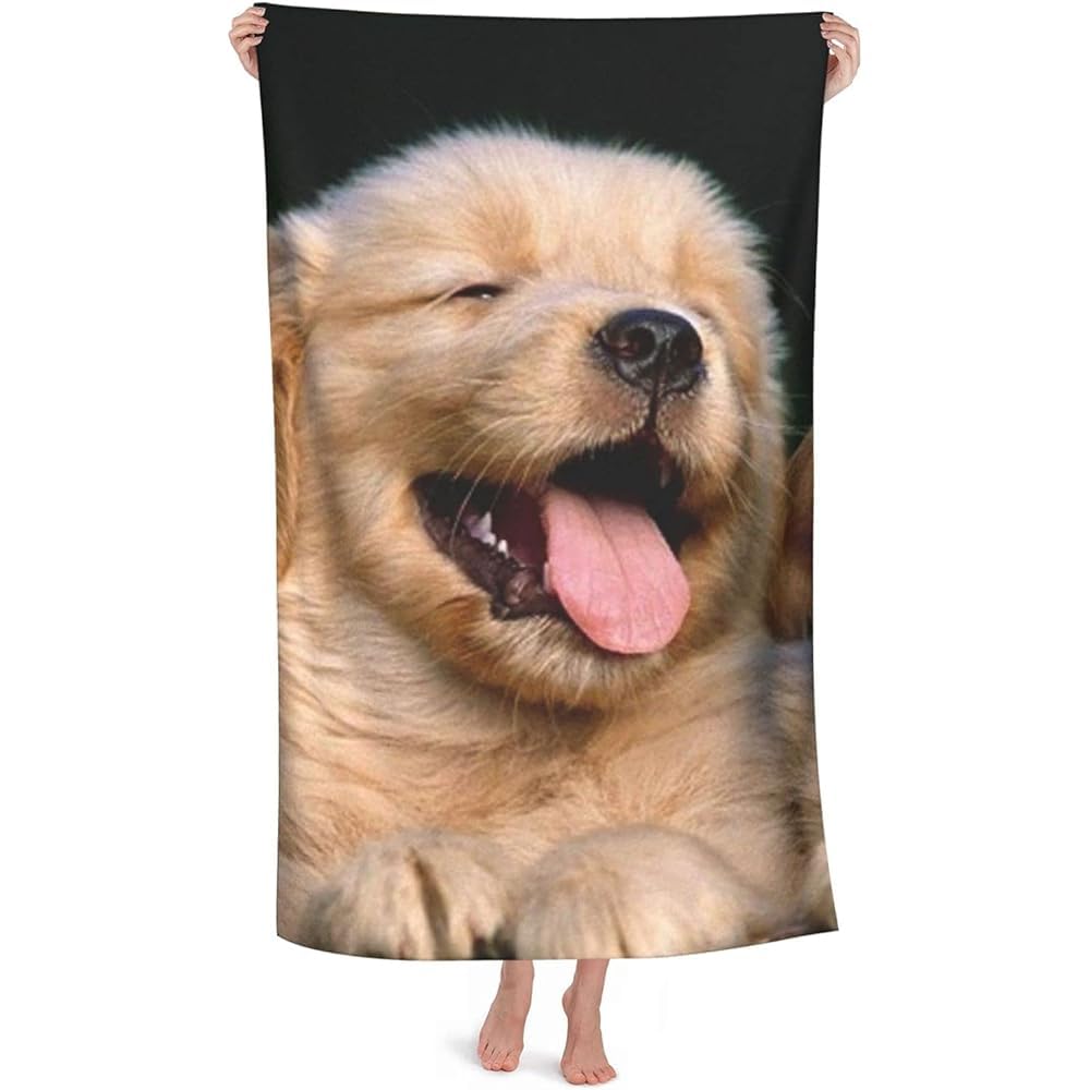 LSRCPD Golden Retriever Puppy Pet Beach Towel Highly Absorbent Microfiber Beach Blanket Soft Bath Towels 80 x 130 cm
