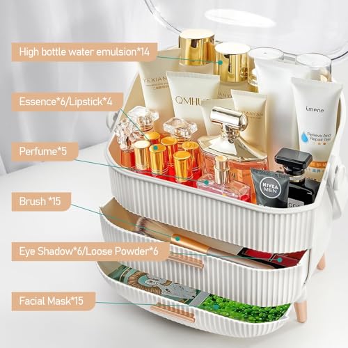 Preppy Makeup Organizers,Skincare Organizer for College Students,Portable Cosmetic Organizer Makeup Caddy for Dorm,Bathroom,Dresser Cosmetic Storage Box. (WHITE) - Image 3