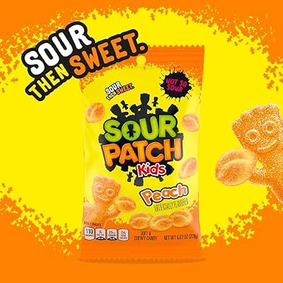 SOUR PATCH KIDS Peach Soft and Chewy Gummy Candy, Bulk Candy, 8-8.07 oz Bags