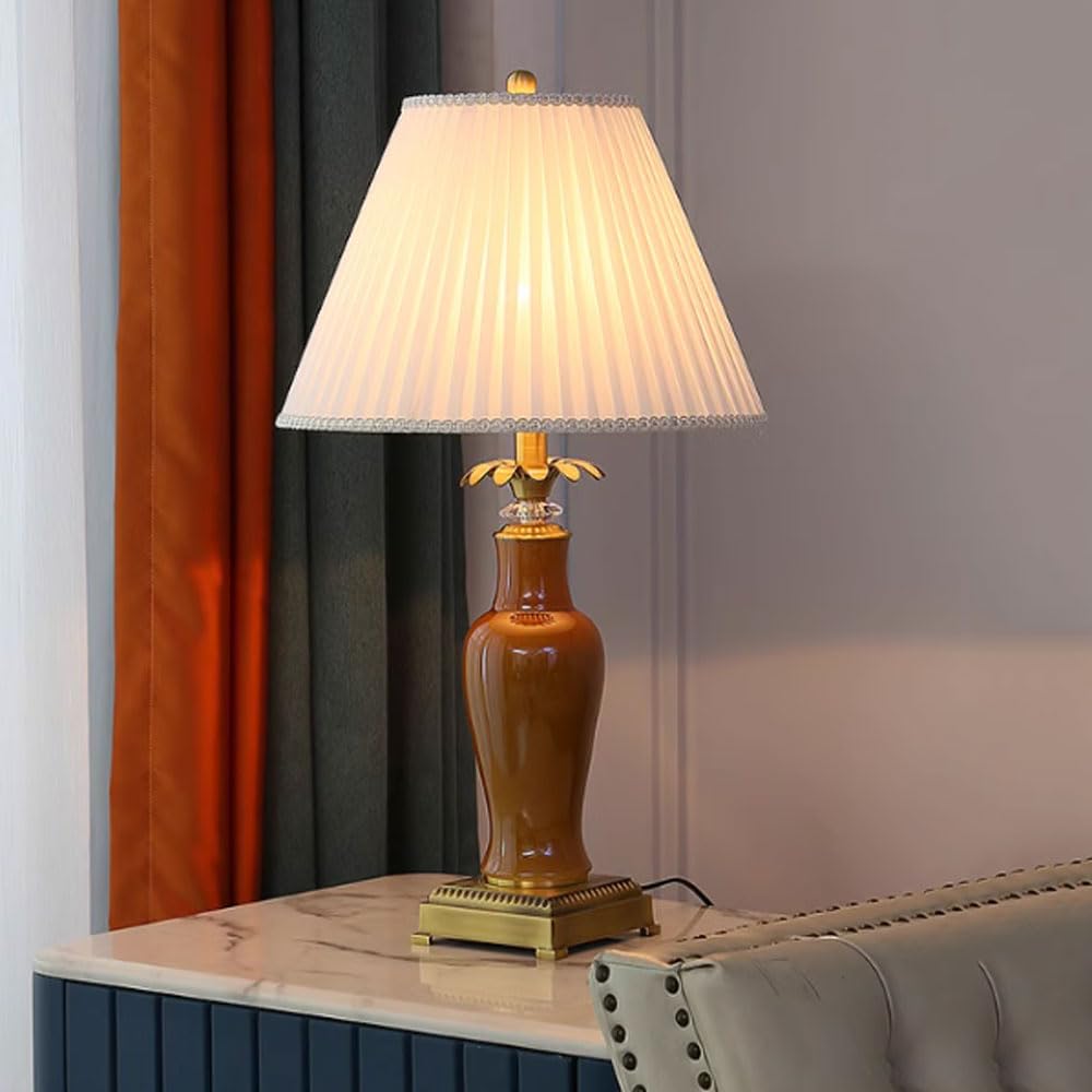 SGKOMN 25.6" Ceramic European Table Lamp Traditional Bedside Desk Nightstand Lamp Purple/Blue/Brown Desk Decor Lamps For Bedroom Living Room Office Bookcase-C