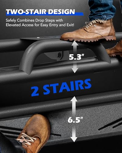 Image of Running Boards Compatible with 2009-2018 Dodge Ram 1500 Crew Cab, 2019-2024 1500 Classic, 2010-2024 2500 3500, Two Stairs Bolt-On Side Steps Steel with Triple-Shield Anti-Corrosion Technology