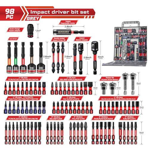 Geinxurn 98-Piece Impact Screwdriver Bit Set