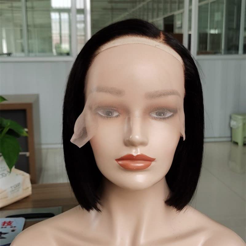 XMH T part Lace Front Wigs Human Hair for Women Short Straight Bob Wig Natural Color Virgin Brazilian Hair Pre plucked Natural Hairline 150% Density 10inches