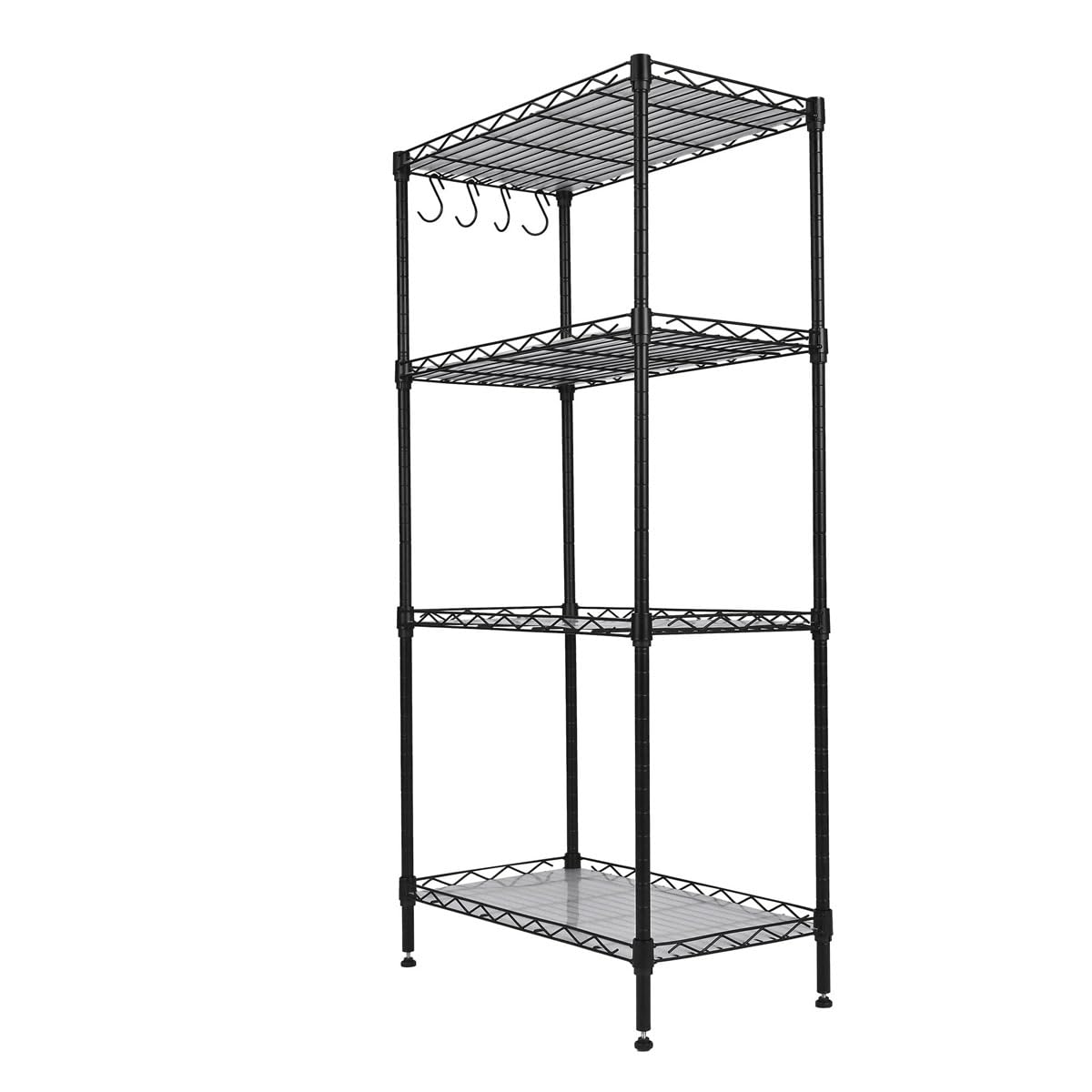 Estantería metal para baño - cocina - garaje ducha 4 Niveles o Estantes de almacenaje - Ajustables en altura 108x29x54cm Metálica Con Ganchos - Fácil montaje - Carga total 275kg - Robusta y fuerte