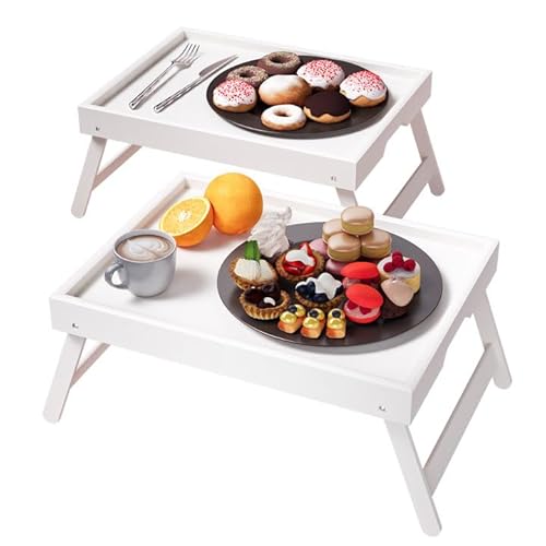 Fibogollo 2 Pack Bamboo Bed Tray Table with Folding Legs,Breakfast