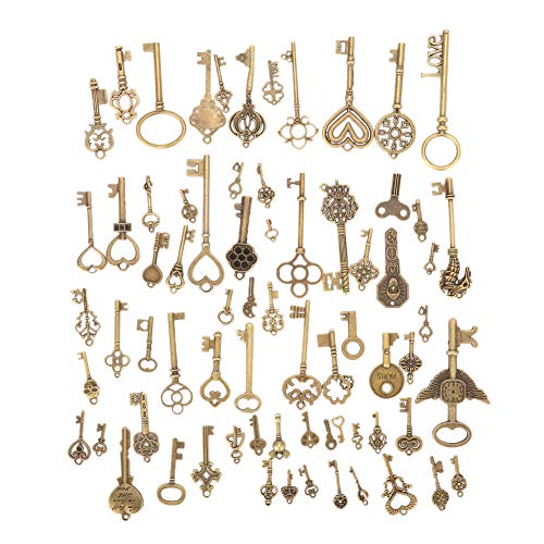 Gsycle Juego de llaves maestras vintage de 70 piezas, colgante de llaves de estilo antiguo hecho a mano, colgante de llave mixta para hacer joyas, recuerdos de fiesta de boda