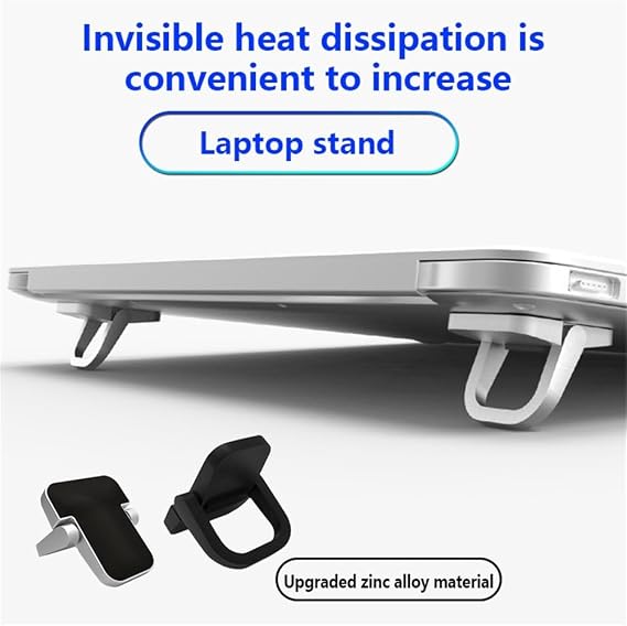 1 Pair Mini Foldable Laptop Stand, Zinc Alloy Portable Keyboard Riser Invisible Notebook Stand and Keyboard Lift for Desk Laptop Riser(Black)