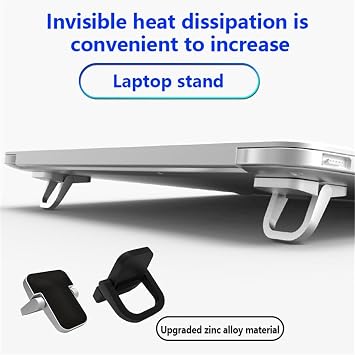 1 Pair Mini Foldable Laptop Stand, Zinc Alloy Portable Keyboard Riser Invisible Notebook Stand and Keyboard Lift for Desk Laptop Riser(Black)