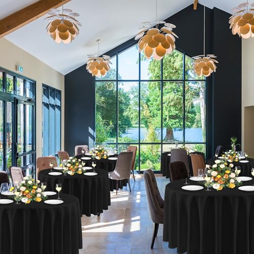 Image of sancua 90 Inch Round Tablecloths Black (Fit 30-72 Inch Tables), 6 Pack