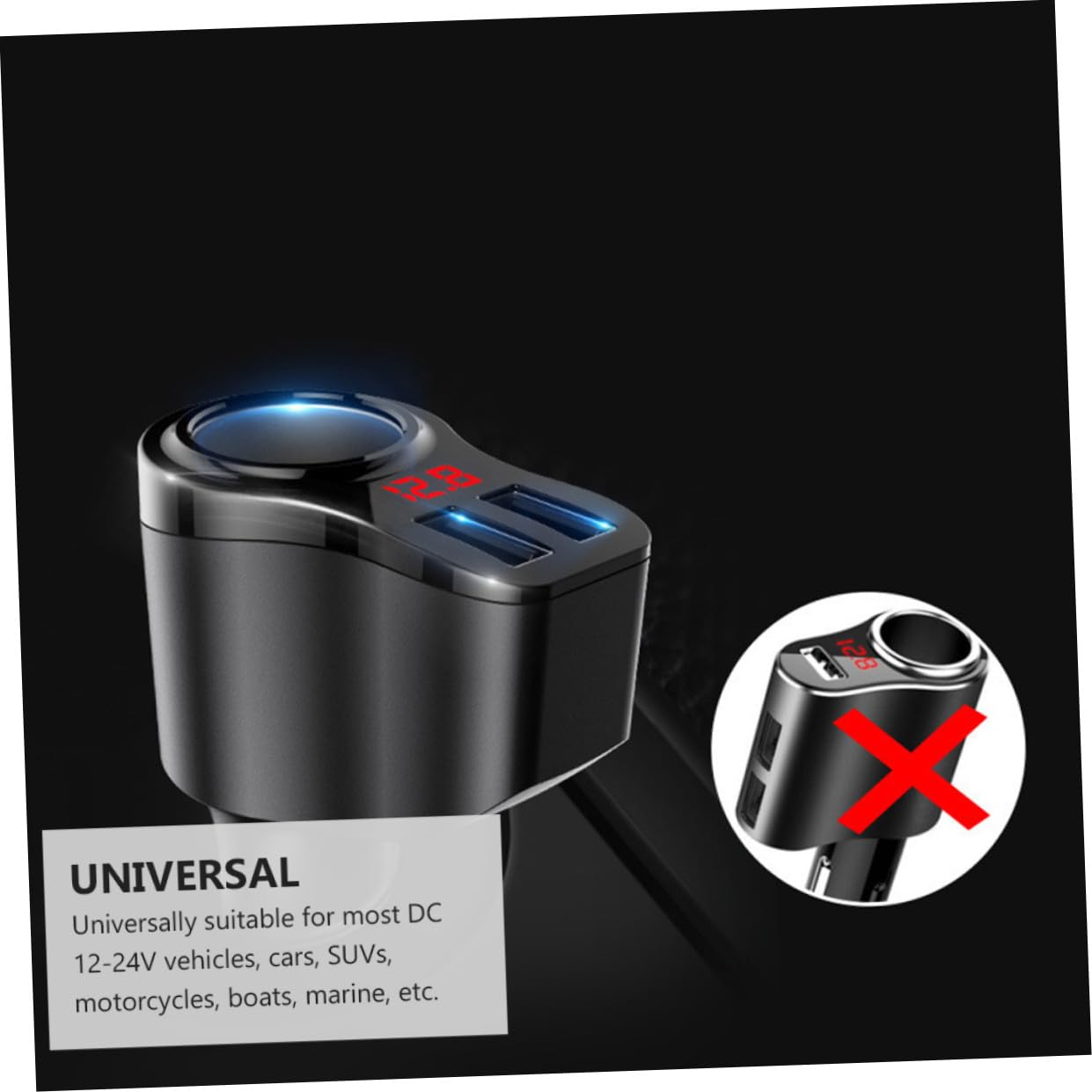 Cargador Rápido para Móvil de Coche con Doble USB y Pantalla LED Carcasa Metálica Resistente con Protección contra Sobrecarga Compatible para Múltiples Modelos