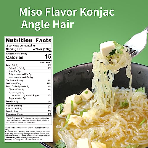 Image of Hethstia Shirataki Ramen Noodles, Low Carb Soup, 6 Pack Miso Flavor Instant Pasta(61.38oz,1740g), Only 15 Kcal