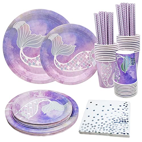 Bymivofun 100 Pcs Vaisselle Sirène, pour 20 Invités, Ensemble de Fournitures de Fête pour Enfants Sirène, pour Enfants Enfants Anniversaire Thème Fête Baby Shower Décoration Cover