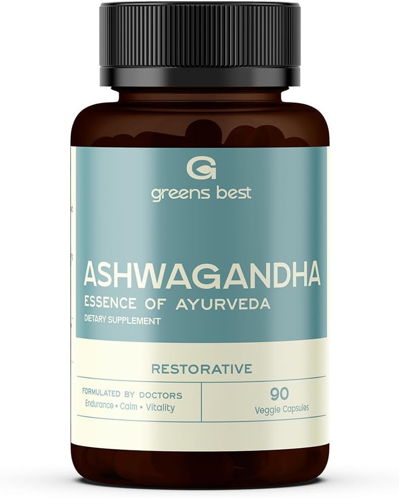 GREEN'S BEST Ashwagandha Capsules – Stress & Mood Support, Energy & Relaxation – Organic Adaptogen Supplement for Calm & Focus – 90 Vegan Capsules