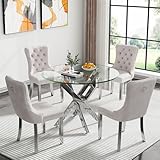 Round Glass Dining Table Set for 4, Small Kitchen Table Set for 4, 35' Round Glass Table and Chairs...