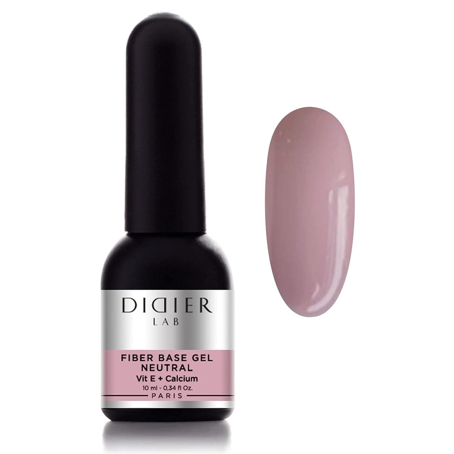 DIDIER LAB Premium Fiber Base Gel Polish Neutral - LED UV Gel Base Coat - Long Lasting Soak Off Gel Nail Base Coat with Vitamins and Minerals -