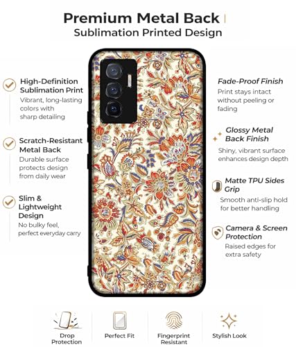 Image of Floral Design Premium 2D Printed Metal Back Case Cover for Vivo V23E 5G / Y75 4G, Multicolor