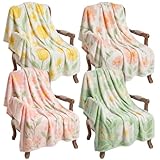 Buryeah 4 Pcs Spring Floral Throw Blankets Flower Flannel Throws Soft Cozy Lightweight Decorative Blankets for Couch Sofa Home Decor Spring Gifts, 40 x 50 Inch