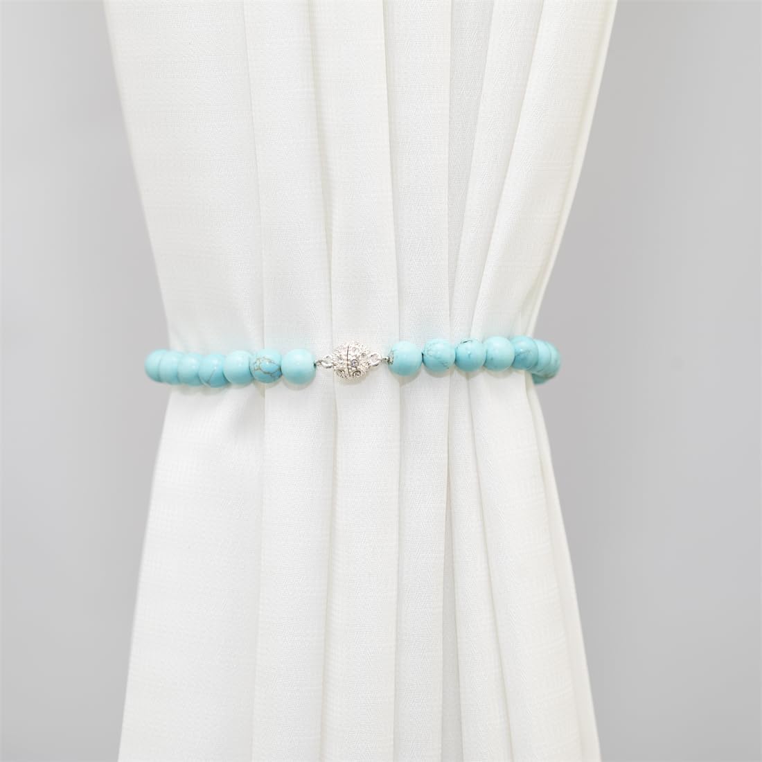 Magnetic Curtain Tiebacks, Natural Stone Beaded Curtain Tiebacks Drapery Shower Sheer Curtain Holdbacks Boho Farmhouse Home Decor,Pack of 2 (Turquoise) image 4
