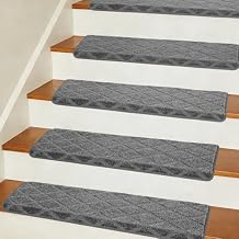 Bullnose Carpet Stair Treads 30x9.5x1.5,14 Pcs Stair Treads for Wooden Steps Indoor, Reusable Peel and Stick TPU Backing Stair Runner Rugs,Grey