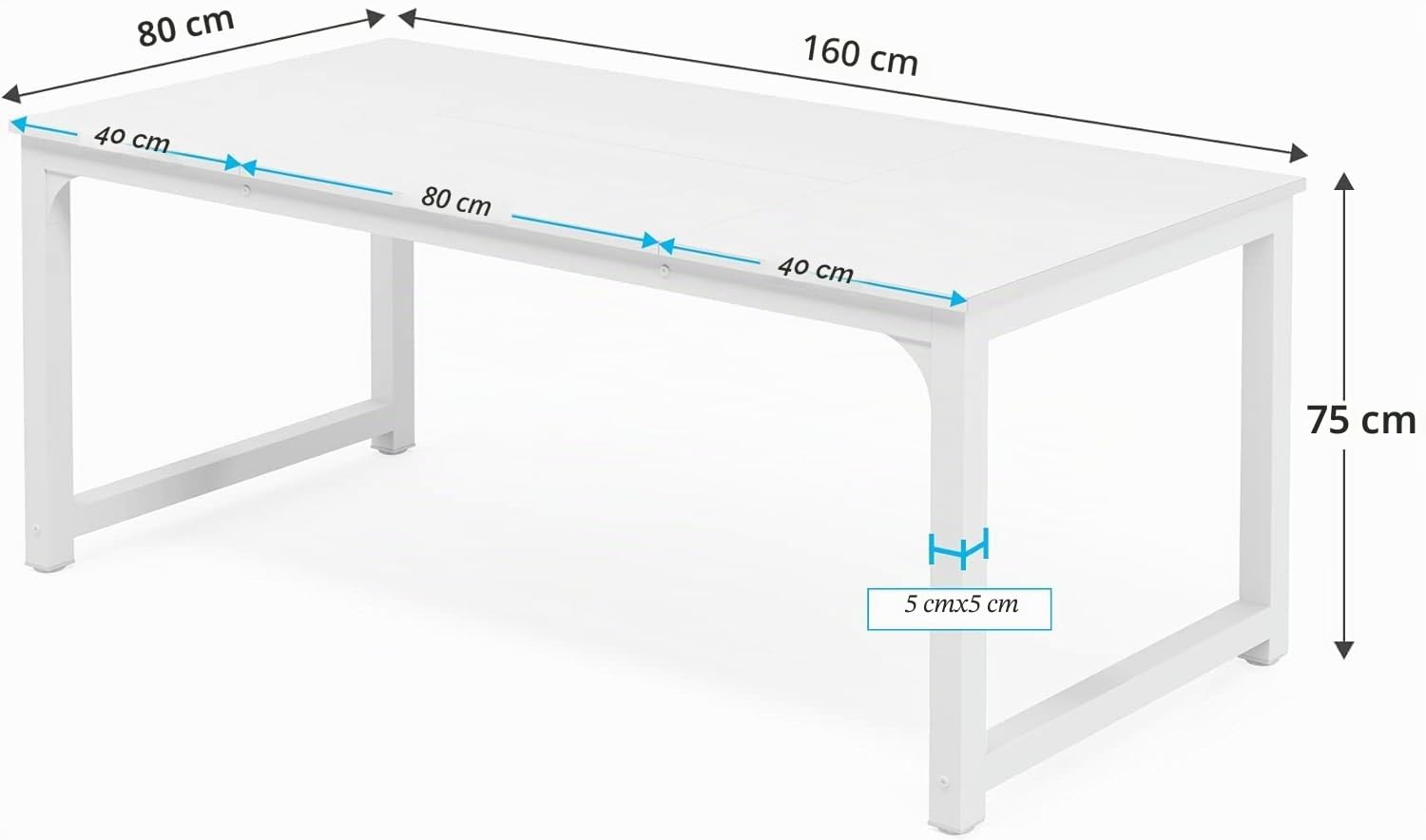 Lailang 160cm Scrivania Computer, Workstation, Scrivania Studio Casa, Scrivania In Legno, Tavolo Ufficio Riunioni, Scrivania Grande, 160 x 80 x 75 cm, Bianco