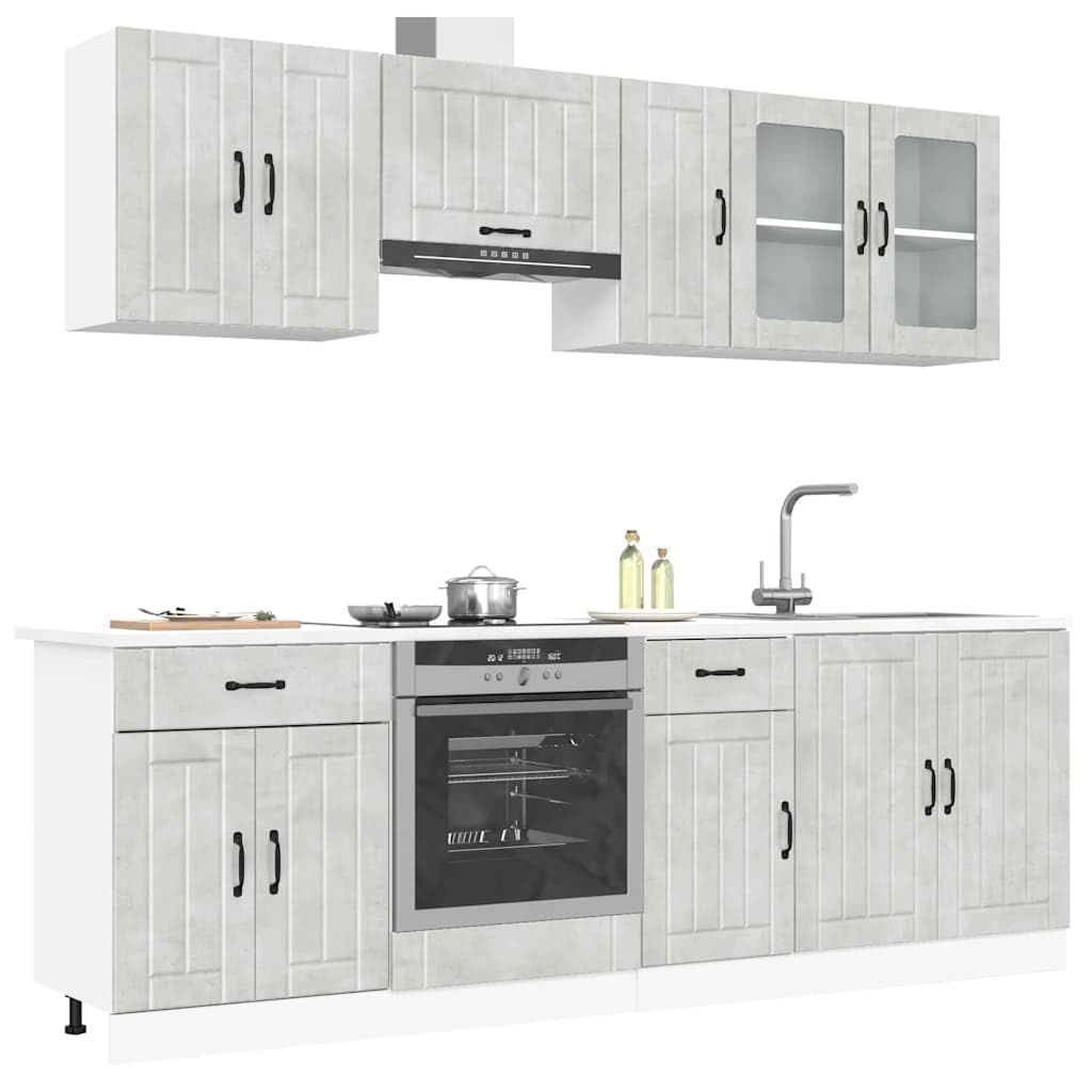 vidaXL 8-TLG. Küchenschrank-Set Lucca Betongrau Holzwerkstoff, Küchenzeile, Küchenschrank, Schrank, Hängeschrank, Spülenunterschrank, Küchenmöbel