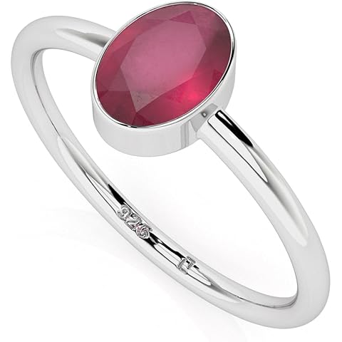 LUSTRE AND LIGHT Natural Ruby Stackable Ring for Women in Sterling Silver, July Birthstone Jewelry Gifts for Her (Round, Oval, Pear)
