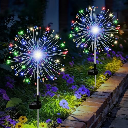 Todosy 120 LED Solar Firework Lights – Bendable Copper Wire DIY Starburst, Waterproof Outdoor Garden Decoration for Yard Pathway Patio. (Colorful, 2PC)