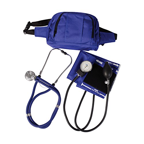 Mabis Matchmates Aneroid Sphygmomanometer Manual Blood Pressure Monitor Fanny Pack Kit With Calibrated Adult Nylon Arm Cuff And Sprague Rappaport Stethoscope, Professional Quality, Royal Blue #TOP3