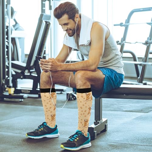 Image of Pigsaly Womens Compression Socks Yellow Stars Funny Brown Capybara Knee High Socks Athletic Tube Sock Outdoor Sport Socks