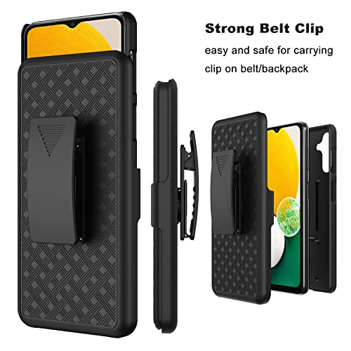 Tiflook Galaxy A13 5G Case With Kickstand & Belt Clip Holster, Heavy Duty Shockproof Armor Protective Rugged Woven Pattern Hard Plastic Phone Cover For Samsung Galaxy A13 5G 6.5" 2021, Black #TOP3