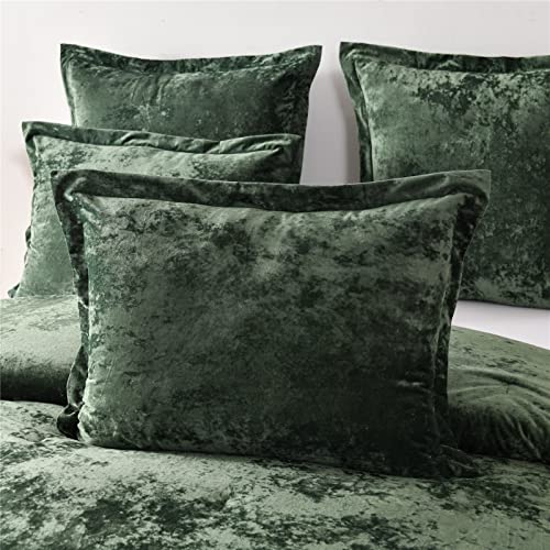 Fredsure Distressed Velvet Comforter Set, 5 Pieces Blackish Green Queen, Distressed Velvet Face And Brushed Microfiber Reverse #TOP2