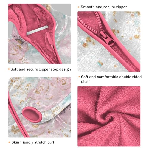 OTVEE Pink Floral Gold Leaves Kids Hoodie Jacket Fall Spring Full Zip Warm Outwear Coat3